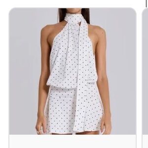 Jaded London White Halter Mini with Black Polka Dots